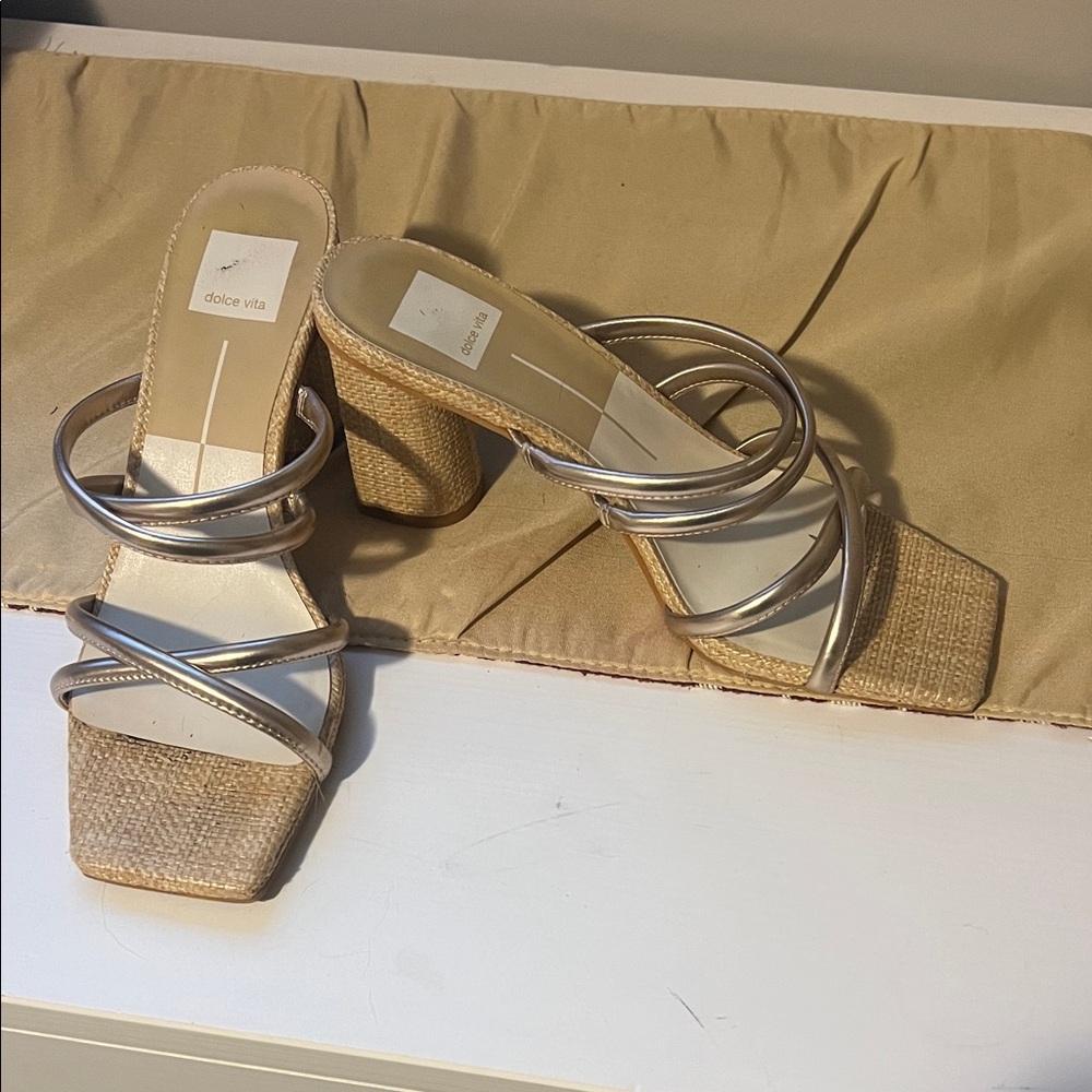Dolce Vita Silver and Tan Heeled Sandals